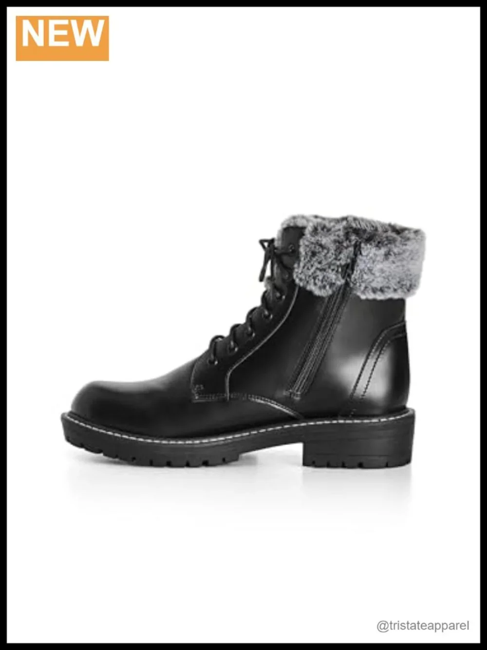 Faux Suede Wide Fit Ankle Bootie with Faux Fur Trim Side Zip Block Heel